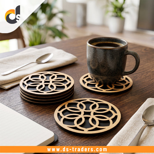 6PCs Laser-Cut Wooden Coaster Set