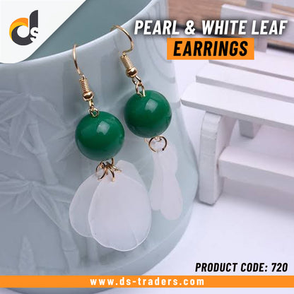 Cute Pearl & White Leaf Earrings - DS Traders