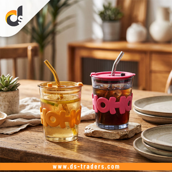 Glass Water Cup with Straw 350ML