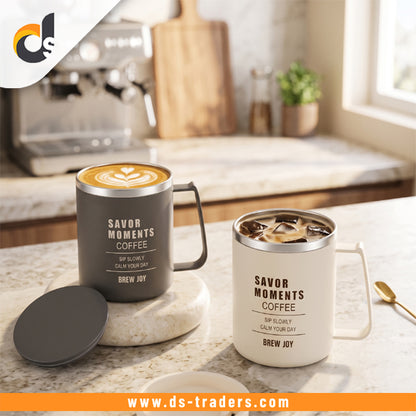 Elegant Double Layer Coffee Mug With Lid