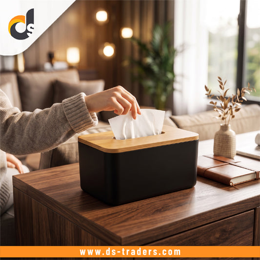Elegant Tissue Storage Box With Wooden Lid