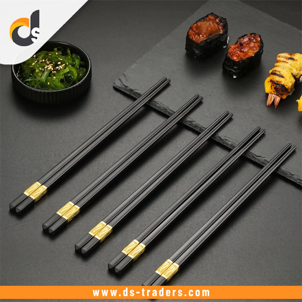 10PCs Black & Gold Reusable Non-Slip Chopsticks