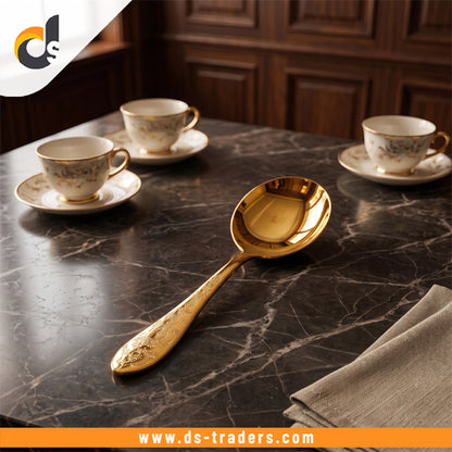 Stainless Steel Floral Gold Serving Spoon