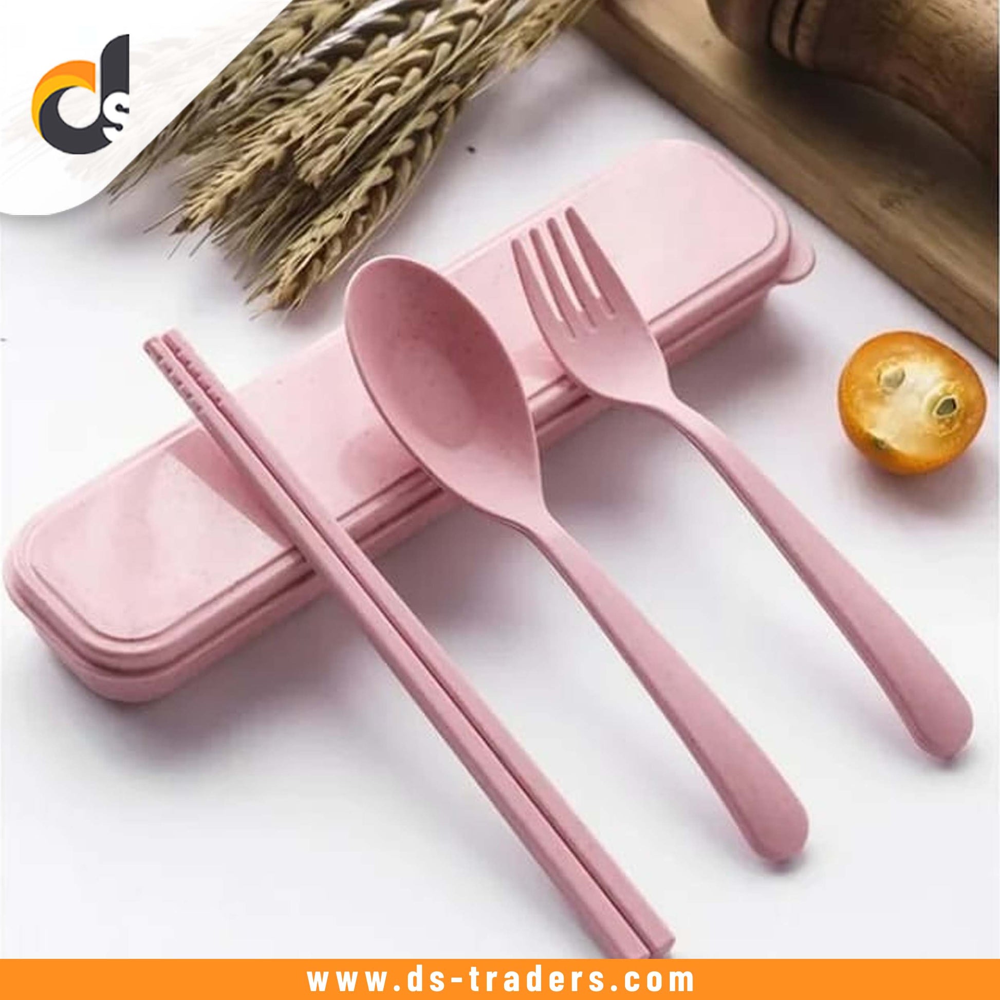 3Pc Wheat Straw Fork Spoon Chopsticks Set