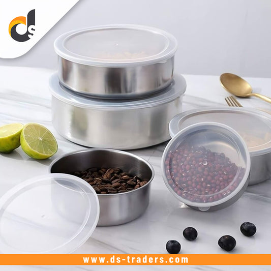 Set of 5 Stainless Steel Food Storage Containers With Lids