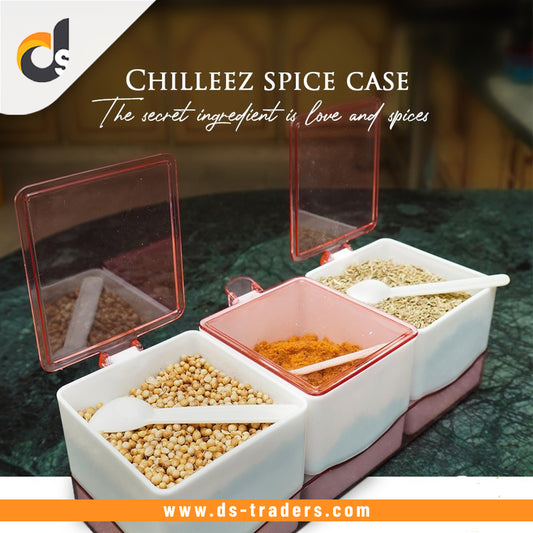 Chilleez Spice Case 4 Compartments Seasoning Box with Lid And Spoon