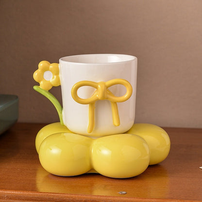 Creative Ceramic Bow Cup with Flower Sausar