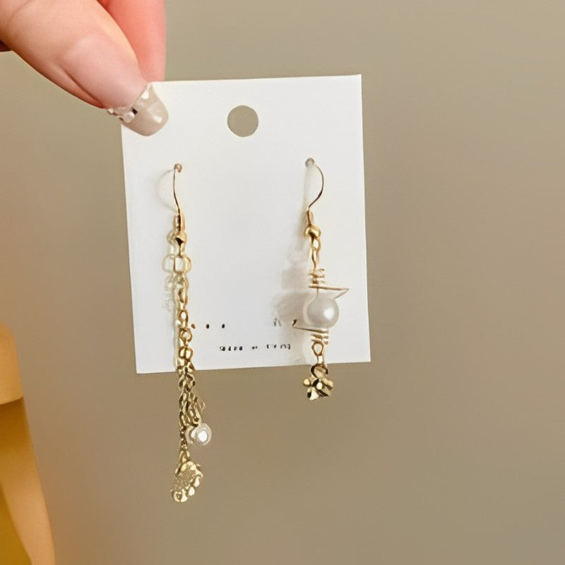 Elegant Pearl Star & Moon Dangling Earrings