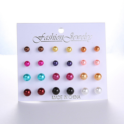 12 Pairs Multicolor Pearl Earrings