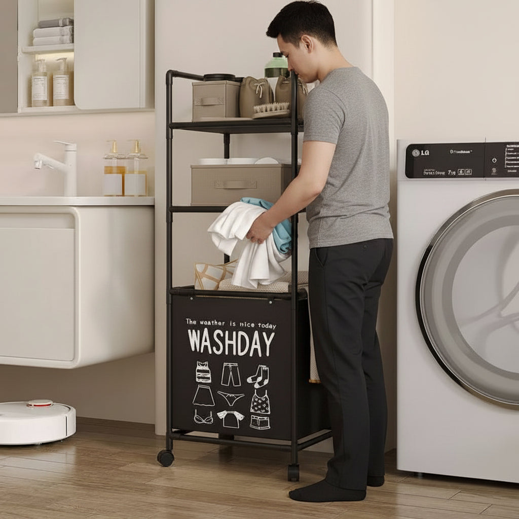 Modern 3-Section Laundry Basket with 360 Rotating Wheels