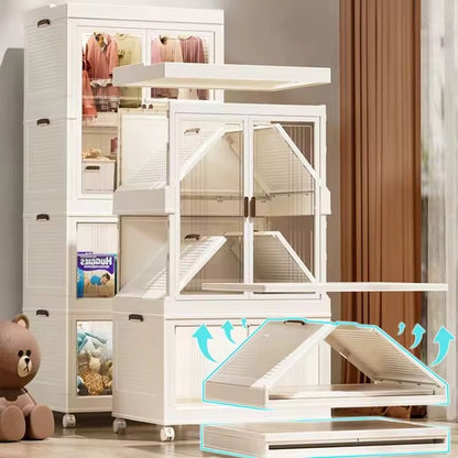 Portable Storage Organizer With Transparent Doors And Wheels