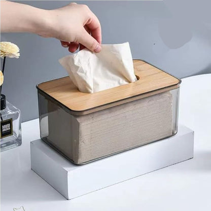 Acrylic Tissue Box With Bamboo Wood Lid