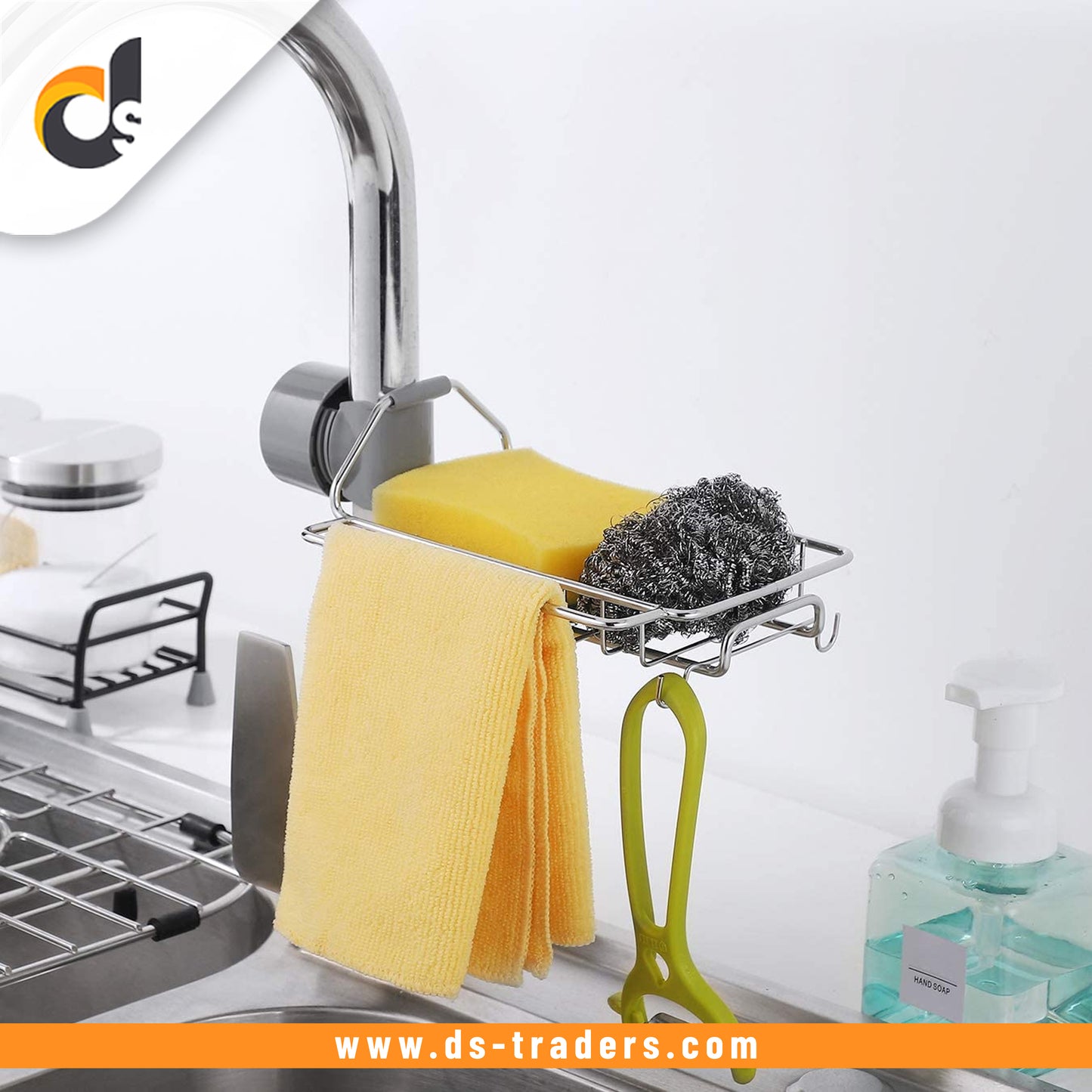 Adjustable Stainless Steel Sink Faucet Storage Rack Hanging Basket.