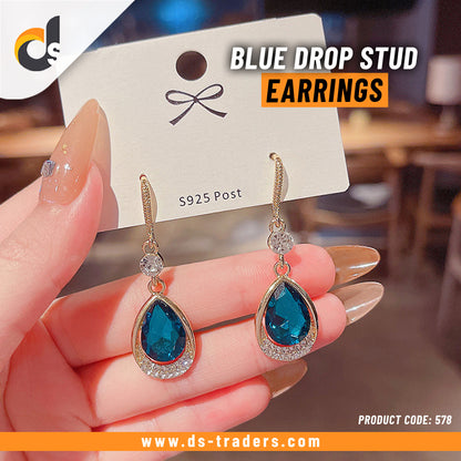Blue Drop Stud Earrings