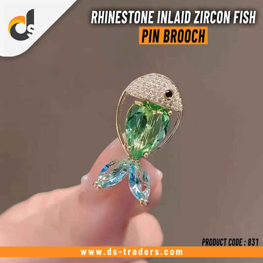 Crystal Rhinestone Inlaid Zircon Fish Brooch