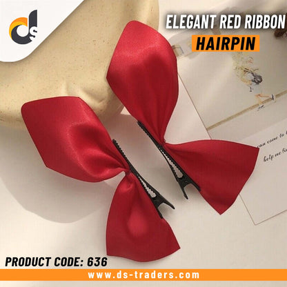 Elegant Red Ribbon Hairpin