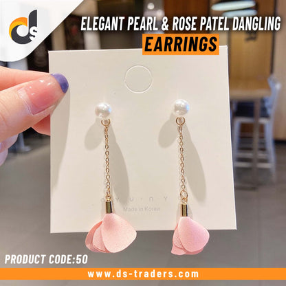 Elegant Pearl & Rose Patel Dangling Earrings