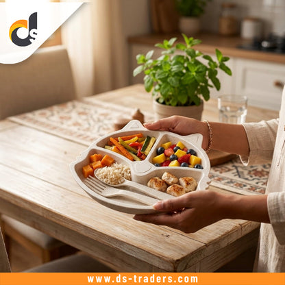 3-Section Cat Plate with Spoon & Fork