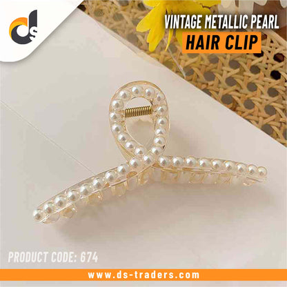 Vintage Metallic Pearl Hair Clip
