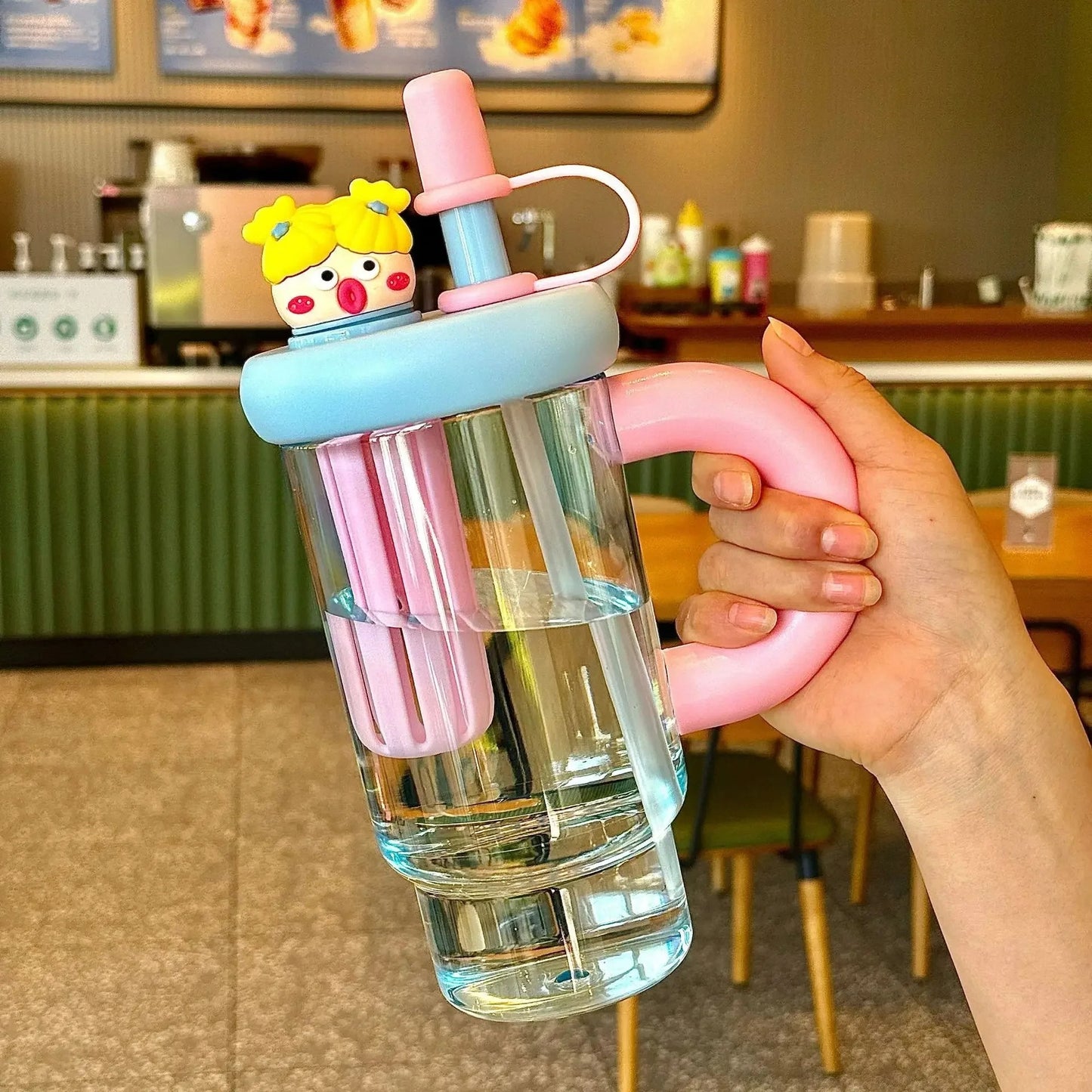 Cartoon Cute Water Bottle with Straw