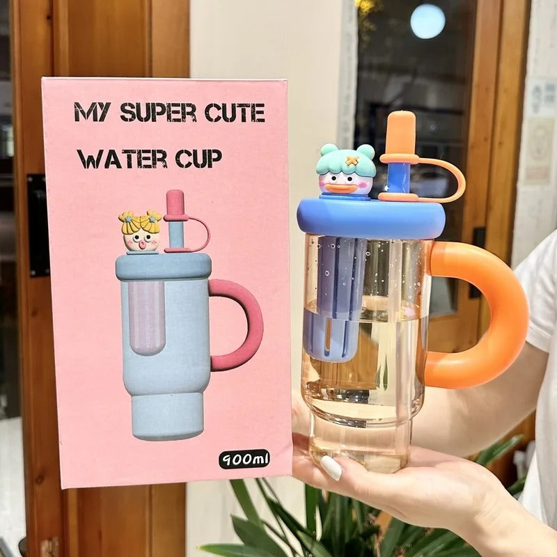 Cartoon Cute Water Bottle with Straw