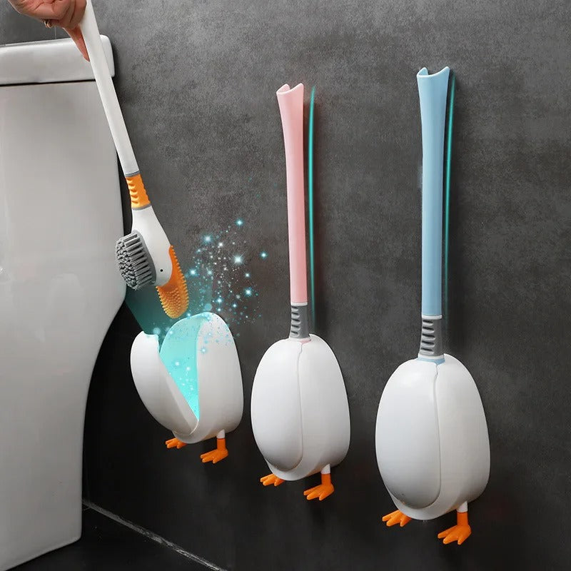 Silicone Cute Duck Design Wall-Mounted Toilet Cleaning Brush With Holder