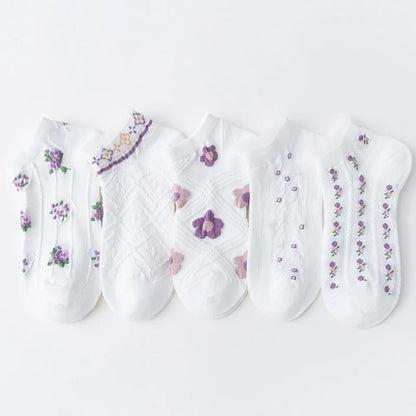 5 Pairs/Set Women Flower Print Summer Socks