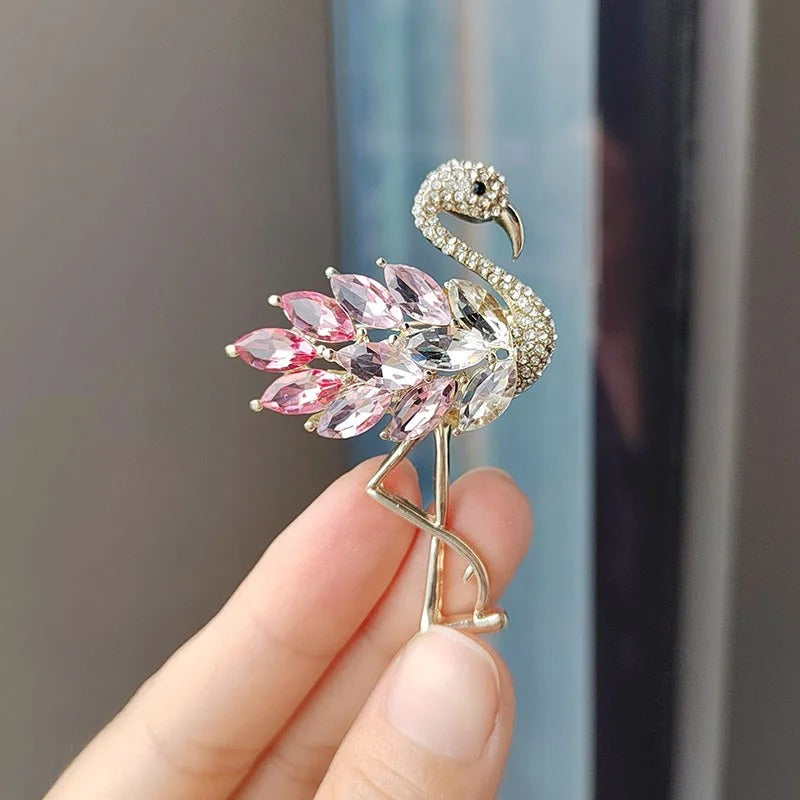 Cute Pink Flamingo Crystal Pin Brooch