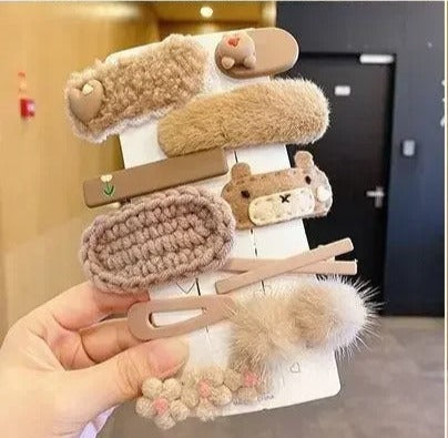 10 Pcs Beautiful Design Wool Knitted hair clips (Hand Made)