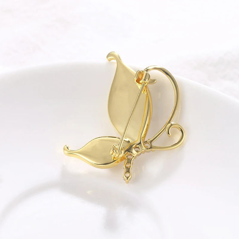 Elegant Cubic Shell Butterfly Pin Brooch