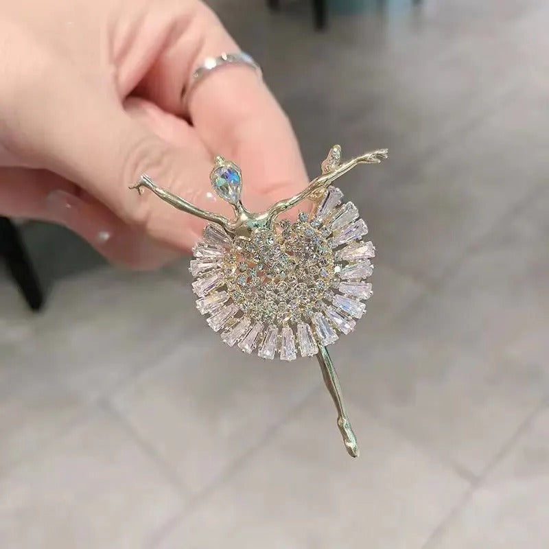 Glamorous Rhinestone Ballerina Girl Dancing Pin Brooch