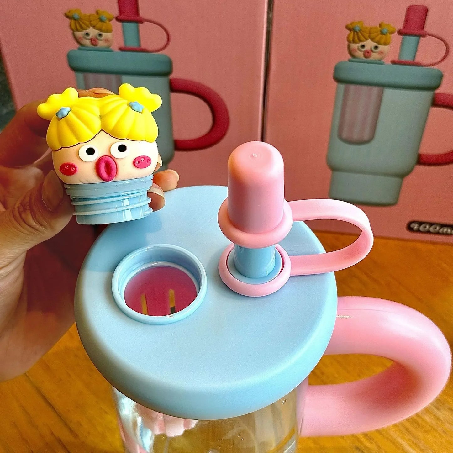 Cartoon Cute Water Bottle with Straw