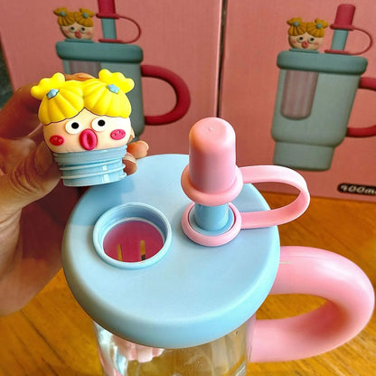 Cartoon Cute Water Bottle with Straw