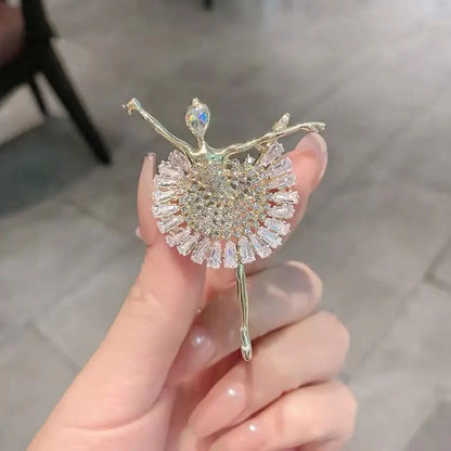 Glamorous Rhinestone Ballerina Girl Dancing Pin Brooch