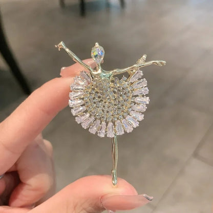 Glamorous Rhinestone Ballerina Girl Dancing Pin Brooch