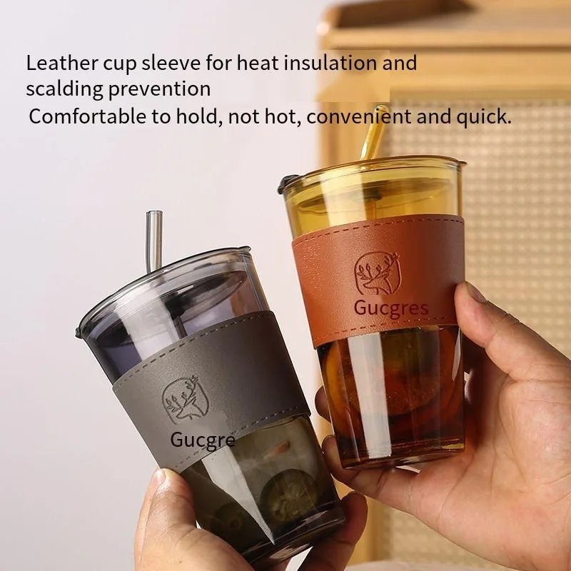 Glass Coffee Cup with Straw