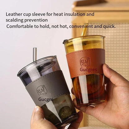 Glass Coffee Cup with Straw