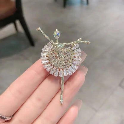 Glamorous Rhinestone Ballerina Girl Dancing Pin Brooch