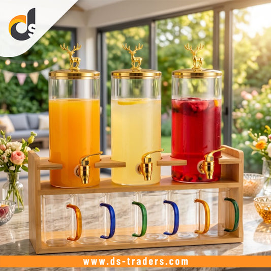 10PCs Elegant Beverage Dispenser With Wooden Stand