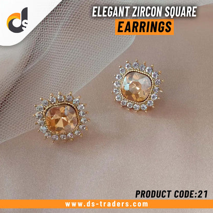 Elegant Zircon Square Earrings