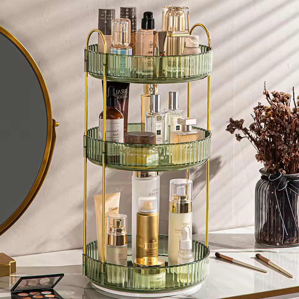 Elegant 3-Tier Crystal Cosmetic Storage Organizer