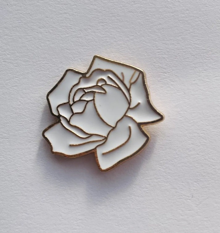 Elegant White Rose Pin Brooch