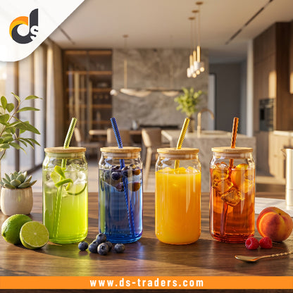 4PCs Rainbow Glass Mug With Wooden Lid
