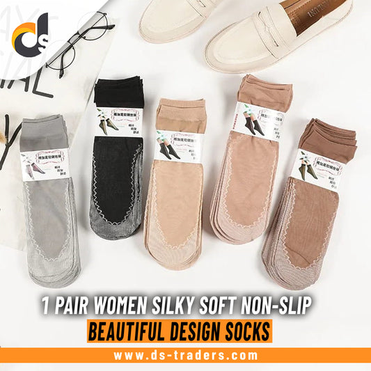 1 Pair Women Silky Soft Non-Slip Ultrathin Attractive Design Socks