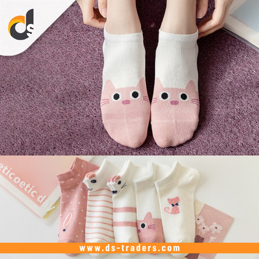 5 Pair/Set Cute Cat Printed Socks