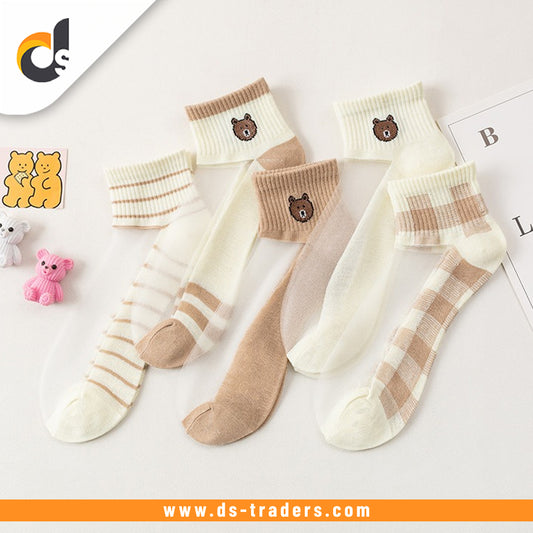5Pairs/Set Cute Printed Women's Net Socks
