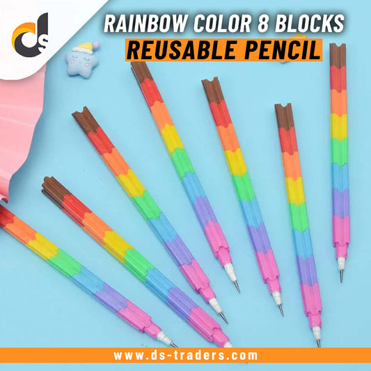Rainbow Color 8 Blocks Reusable Pencil