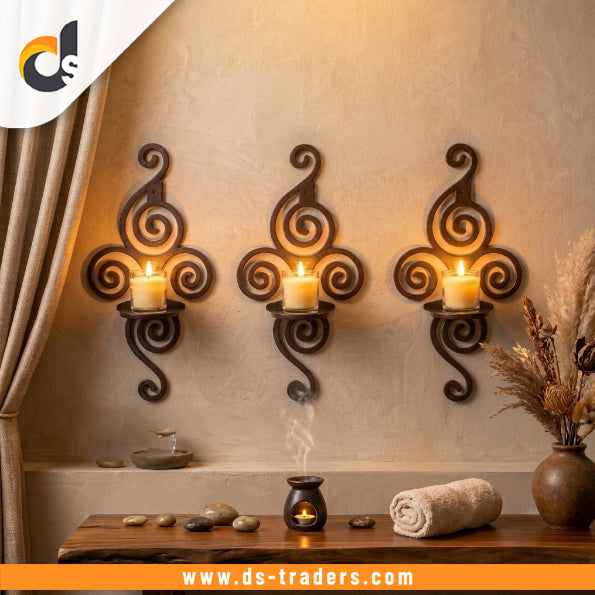 3PCs Brown Wooden Wall Mounted Shelf