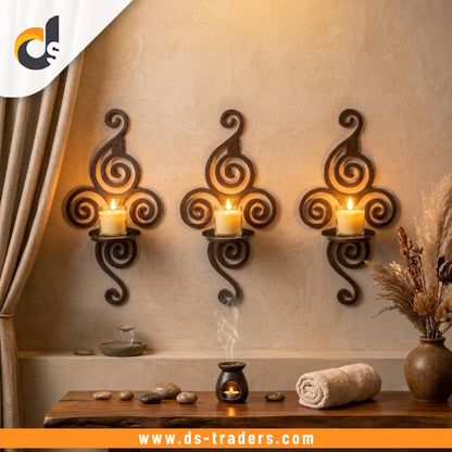 3PCs Brown Wooden Wall Mounted Shelf