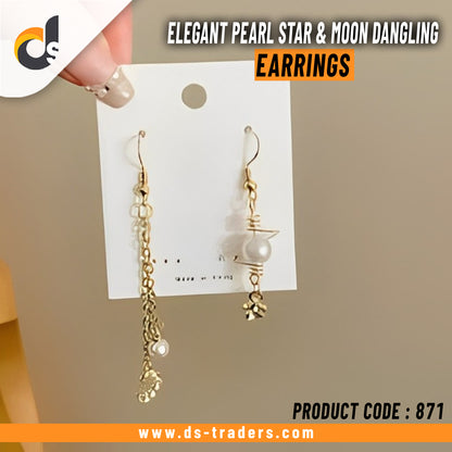 Elegant Pearl Star & Moon Dangling Earrings